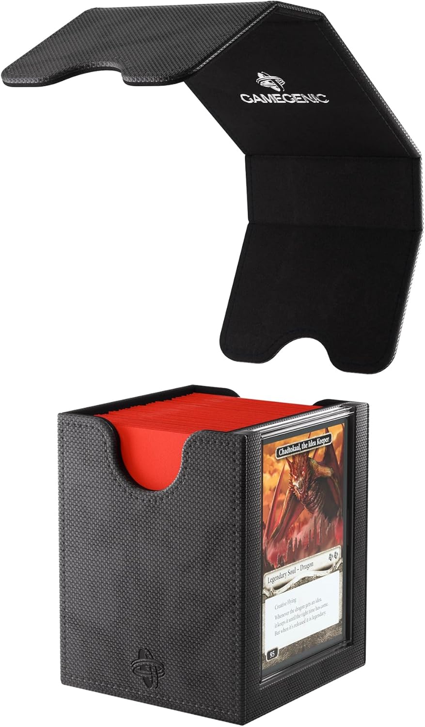 Gamegenic Squire Plus 100+ XL Convertible Deck Box - Holds 100 Double-Sleeved Cards! Premium Commander Card Case, Detachable Slide Card Case, Armorfyber Surface, Black Color, Made