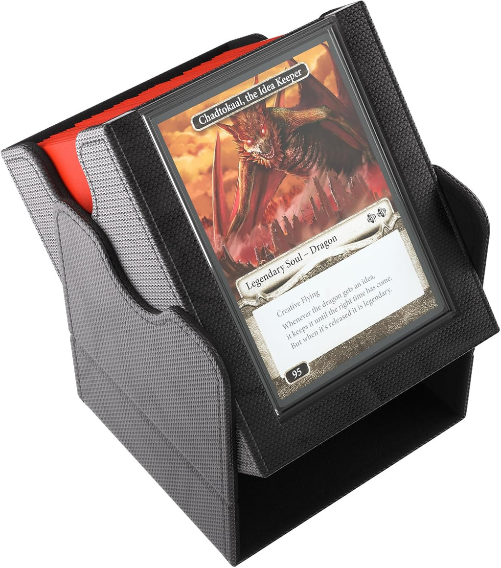 Gamegenic Squire Plus 100+ XL Convertible Deck Box - Holds 100 Double-Sleeved Cards! Premium Commander Card Case, Detachable Slide Card Case, Armorfyber Surface, Black Color, Made