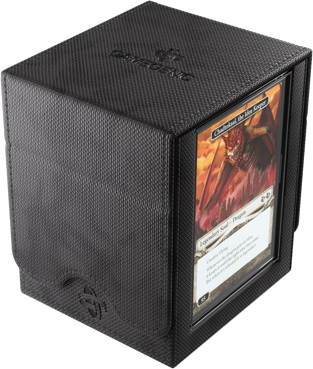 Gamegenic Squire Plus 100+ XL Convertible Deck Box - Holds 100 Double-Sleeved Cards! Premium Commander Card Case, Detachable Slide Card Case, Armorfyber Surface, Black Color, Made