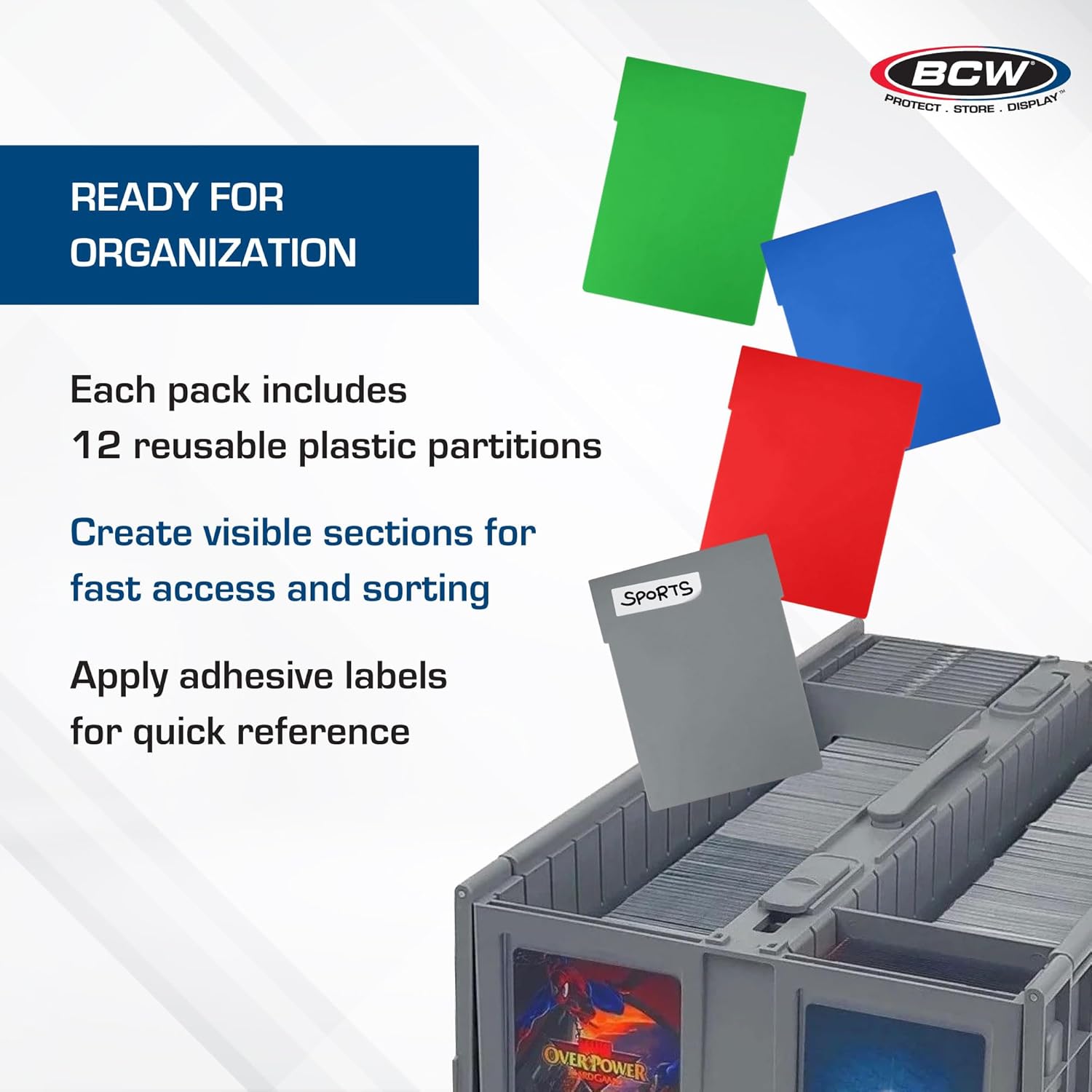 BCW Collectible Card Bin Partitions | Dividers for BCW Card Bins & 6 Drawer Card Catalog | Divide and Organize Your Trading Card Collection | Visible Sections, Adhesive Label-Friendly